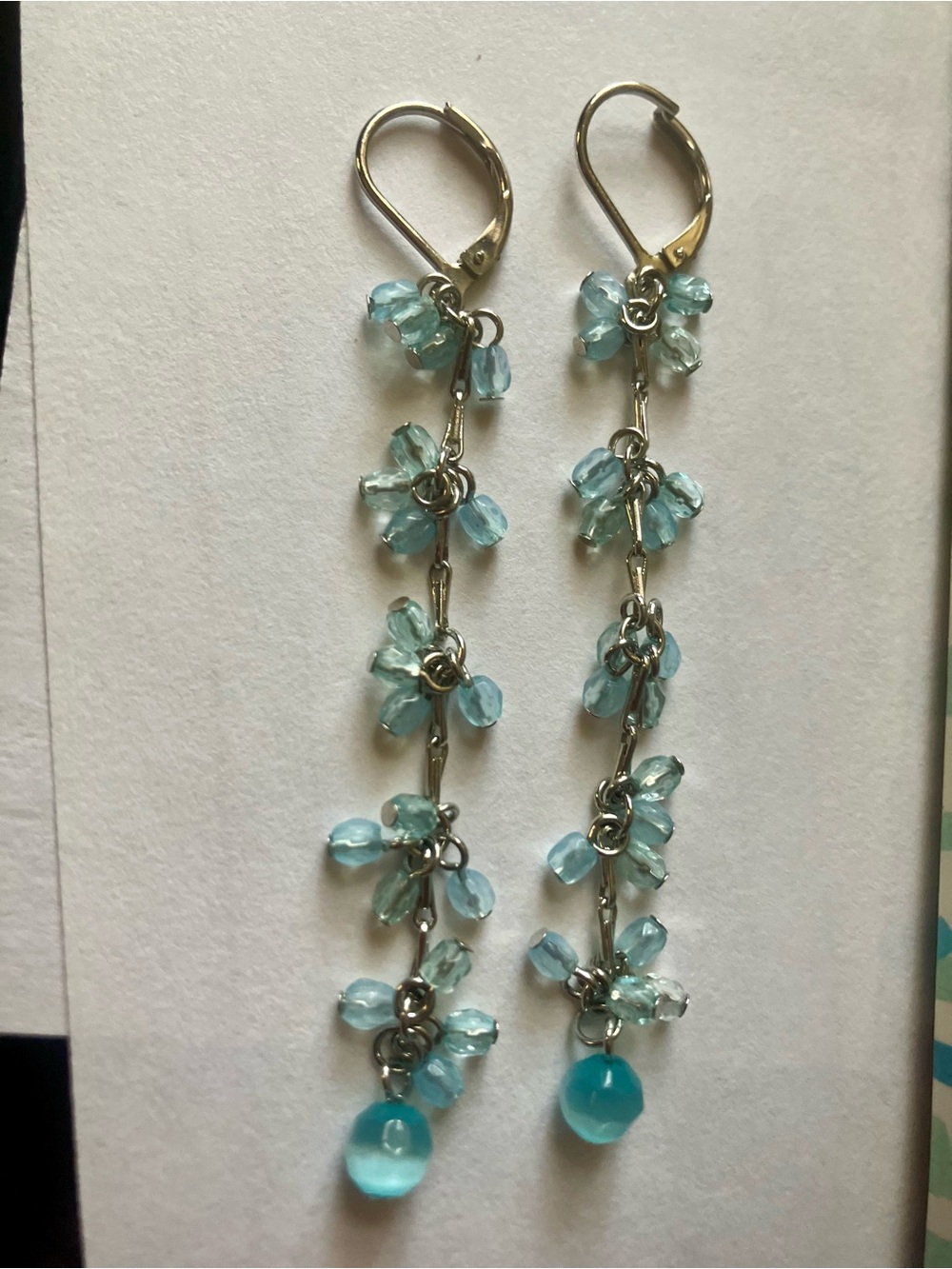Light Blue Teardrop Dangle Earrings Silver Tone gorgeous clusters